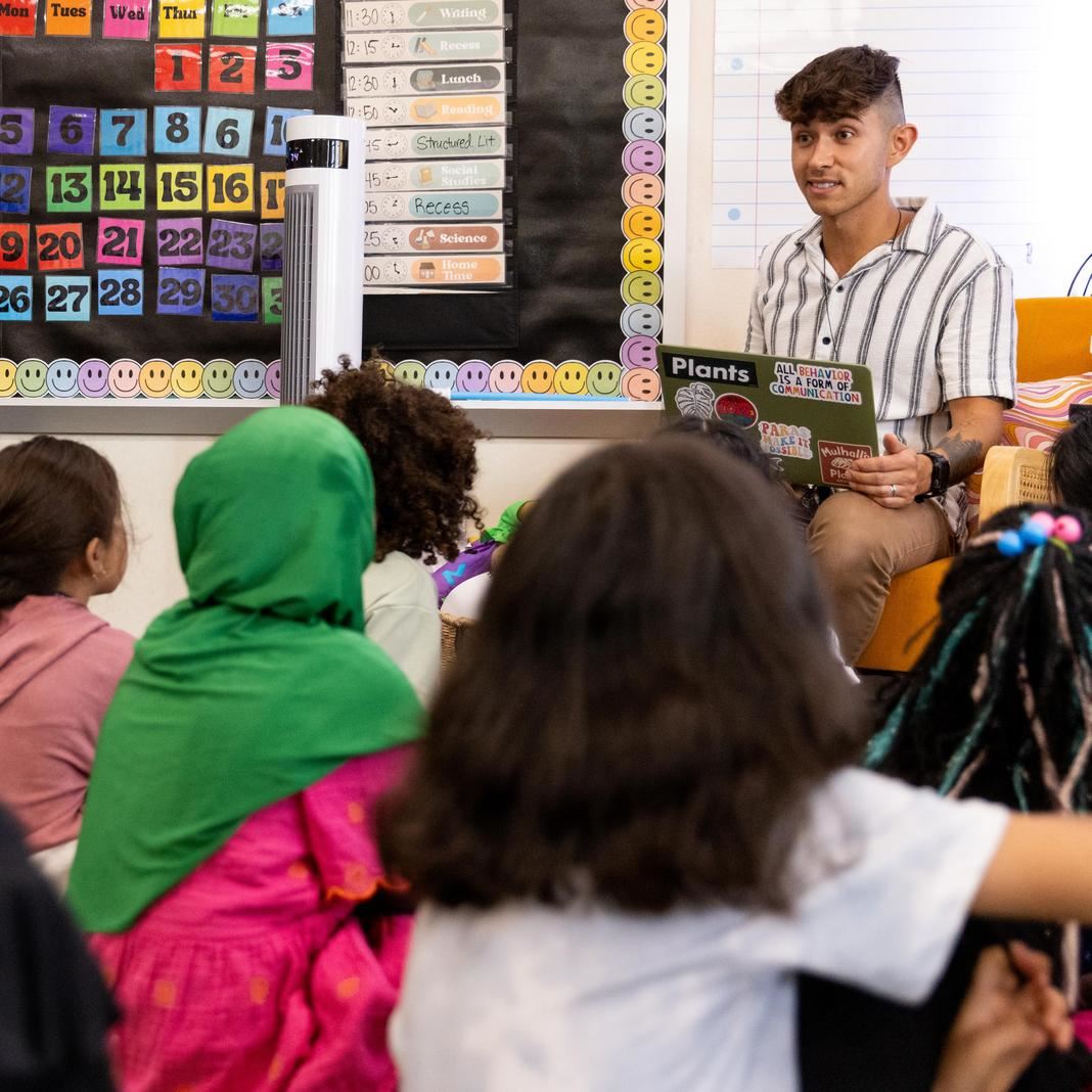  A teacher works with his class